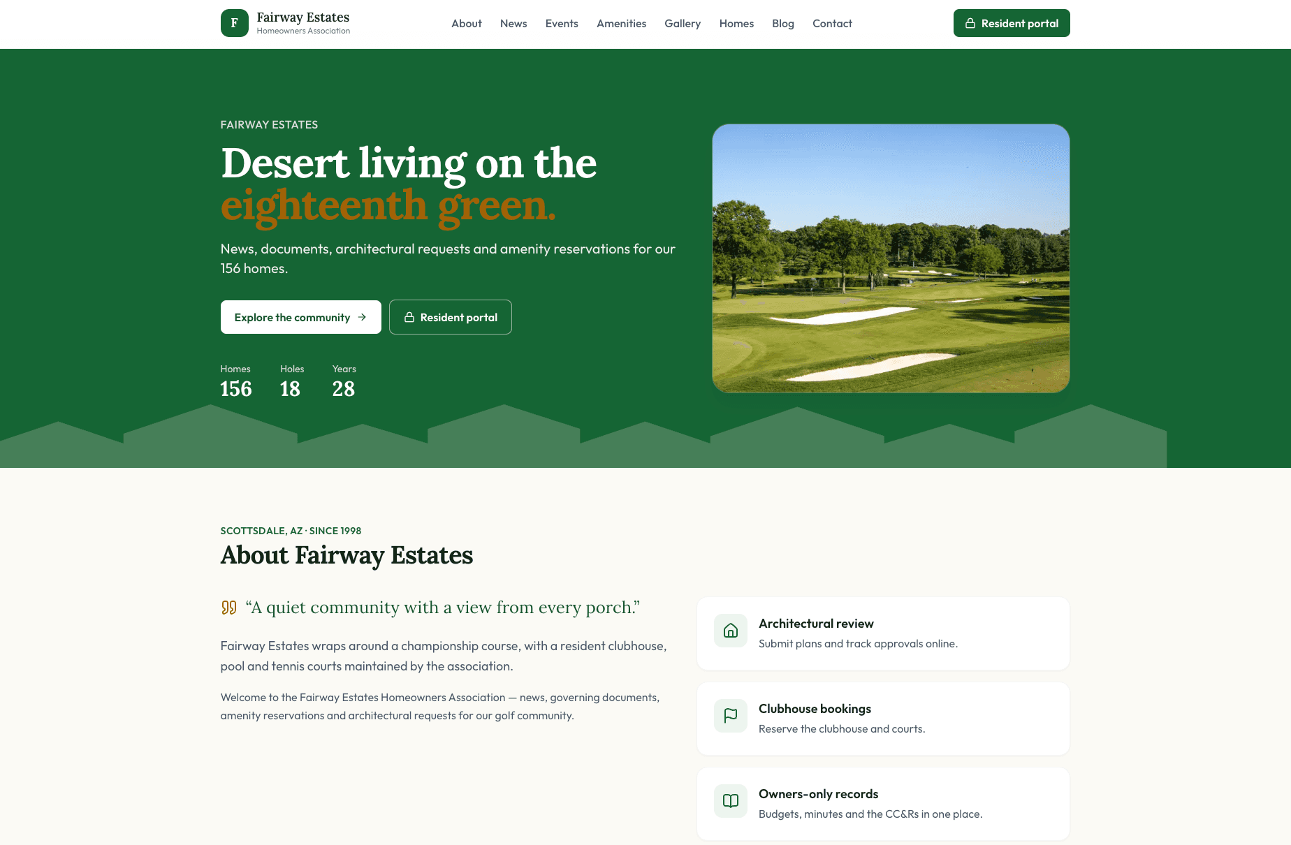 Fairway Estates community website using the Classic template